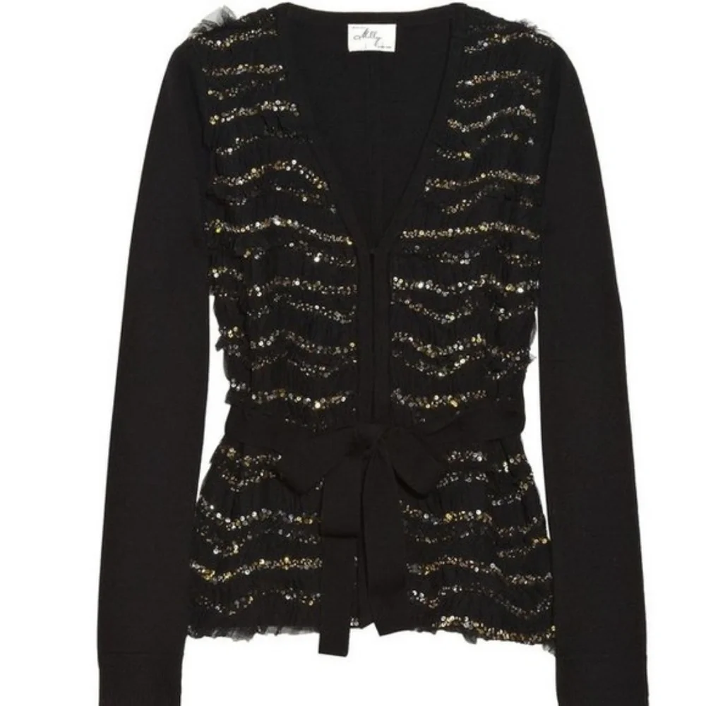 Milly Black Sequin Embellished Striped Car… - Picture 2 of 8